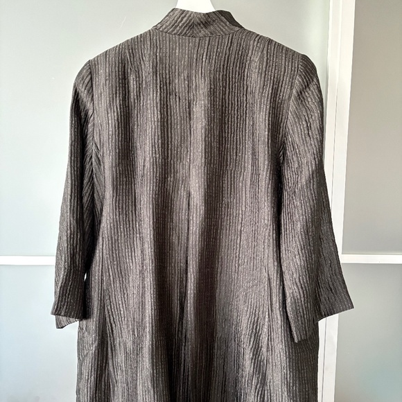 Eileen Fisher Silver Textured Silk open Front Duster-style Jacket Sz. L - Picture 6 of 7